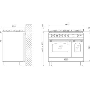 Piano de cuisson Lofra DOLCEVITA 90cm Induction 2 fours - Installation ilôt RNMD96MFTE/5IF