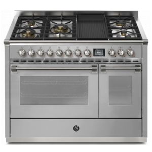 Piano de cuisson STEEL ASCOT 120 cm combi-steam - 5 feux gaz + 1 barbecue 4BM