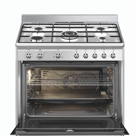 Piano de cuisson SMEG pas cher 90 cm mixte CX90GM Inox | Pianos SMEG