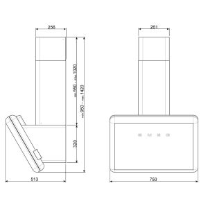 Hotte de cuisine SMEG, hotte aspirante SMEG, hotte murale 75 cm SMEG
