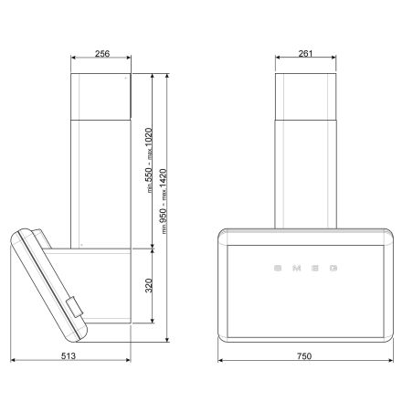 Hotte de cuisine SMEG, hotte aspirante SMEG, hotte murale 75 cm SMEG