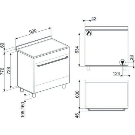 Piano de cuisson gaz SMEG pas cher 90 cm Inox - Four XXL électrique