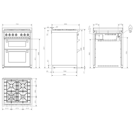 Piano de cuisson Steel Ascot 70 cm Double Four Gaz AQ7SF-4