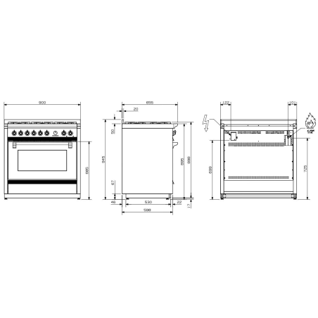 Piano de cuisson Steel Ascot 90 cm Combi-Steam 6 feux gaz AQ9S-4M