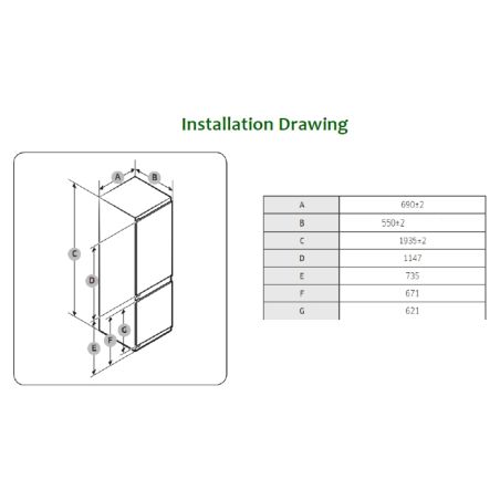Réfrigérateur combiné encastrable 75 cm Lofra