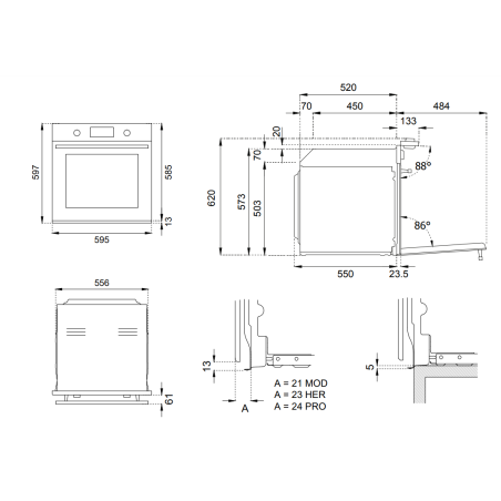 Four multifonction pyrolyse BERTAZZONI Professional 60 cm inox F6011PROPTX/23