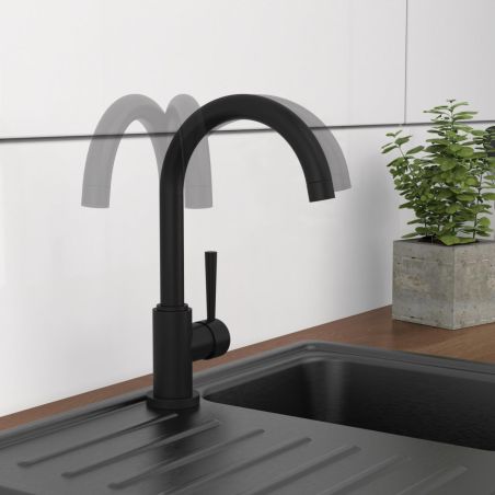 Mitigeur cuisine SCHÜTTE avec bec rond noir mat CORNWALL 79166