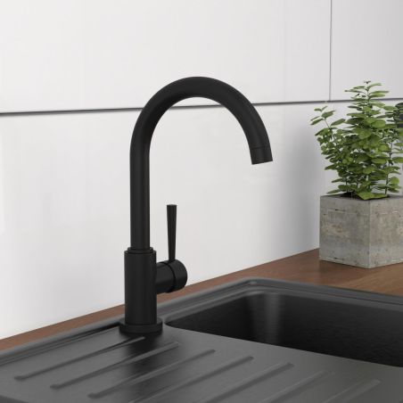 Mitigeur cuisine SCHÜTTE avec bec rond noir mat CORNWALL 79166