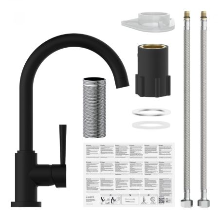 Mitigeur cuisine SCHÜTTE avec bec rond noir mat CORNWALL 79166