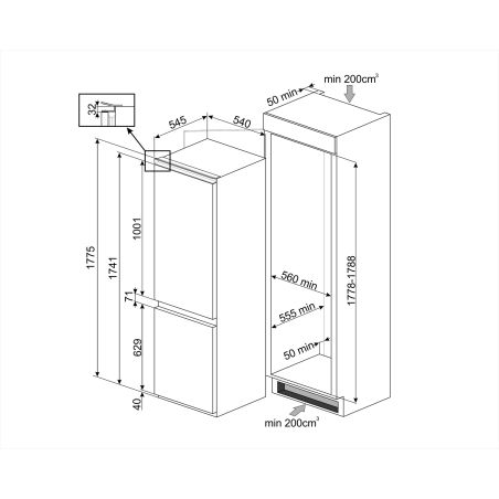 Réfrigérateur encastrable Smeg 262 L Classe E C3170NE