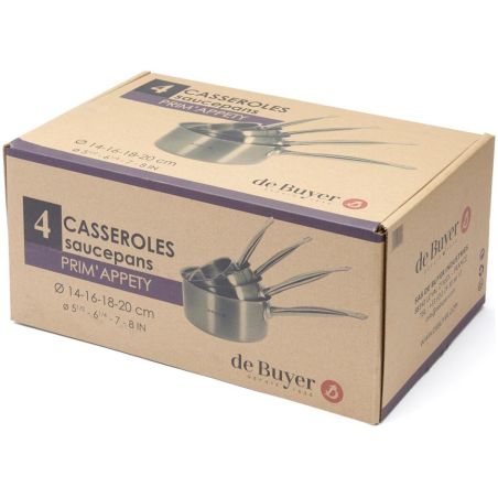 Lot de 4 casseroles inox De Buyer PRIM'APPETY Ø14-16-18-20 cm