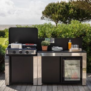 Meuble d'extérieur pour plancha ENO FELIX Inox/Noir
