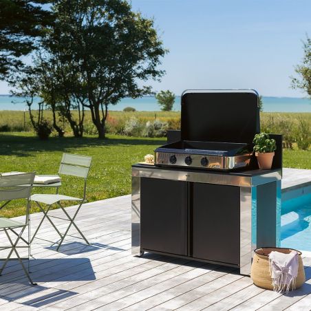 Meuble d'extérieur pour plancha ENO FELIX Inox/Noir
