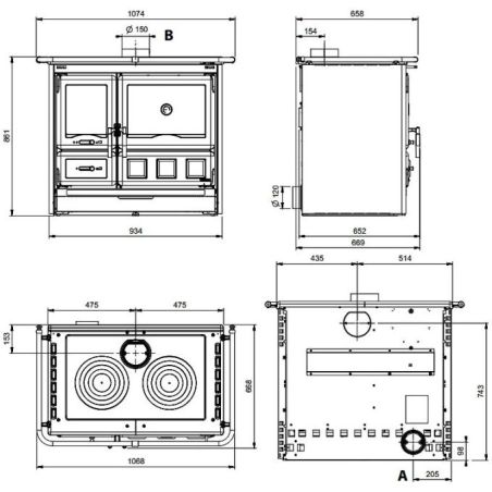 Cuisinière à bois NORDICA ROSA XXL 5.0 STEEL noir anthracite