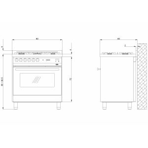 Piano de cuisson Lofra RAINBOW 80 cm mixte - Four multifonction mixte | Cuisinières Grande Largeur