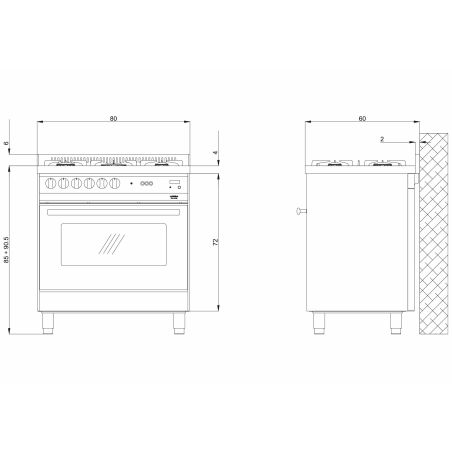 Piano de cuisson Lofra RAINBOW 80 cm mixte - Four multifonction mixte | Cuisinières Grande Largeur