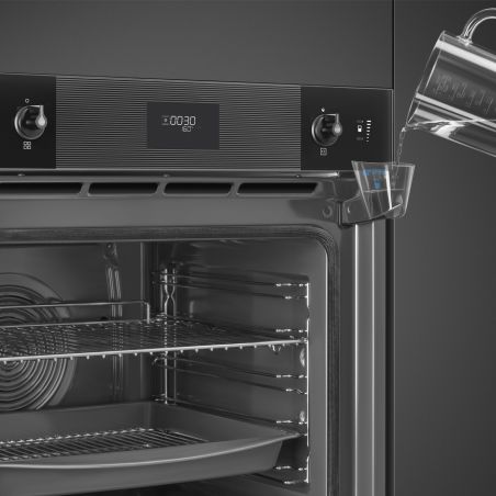 Four Smeg Linéa SOP6101S2B3 60 cm noir, combiné vapeur, pyrolyse, porte froide