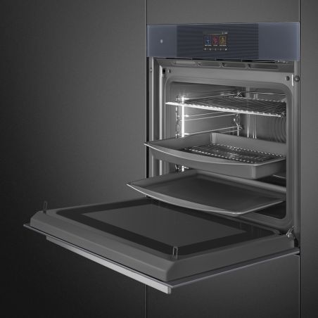 SMEG Linea SO6104APG Four 60cm Neptune Grey, multifonction, vapeur, micro-ondes, porte froide