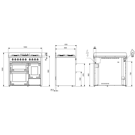 Piano de cuisson Steel OXFORD 100 cm 3 fours induction