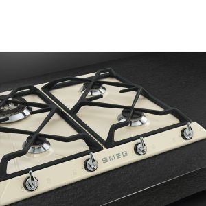 SMEG Linéa table cuisson gaz 60cm, Verre noir, 4 foyers, Grilles fonte, PV164B3