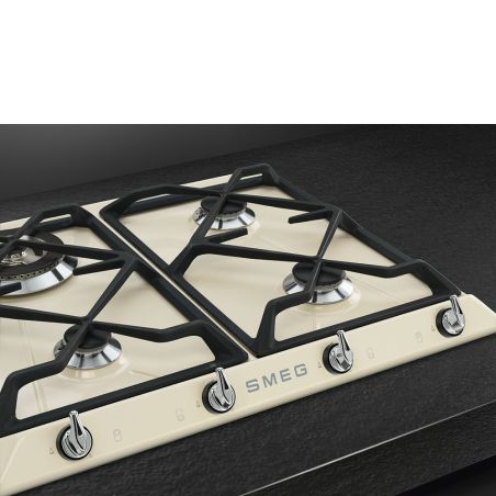 SMEG Linéa table cuisson gaz 60cm, Verre noir, 4 foyers, Grilles fonte, PV164B3