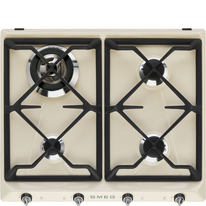 SMEG Linéa table cuisson gaz 60cm, Verre noir, 4 foyers, Grilles fonte, PV164B3