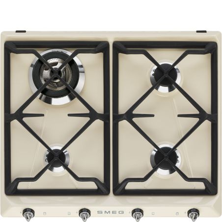 SMEG Linéa table cuisson gaz 60cm, Verre noir, 4 foyers, Grilles fonte, PV164B3