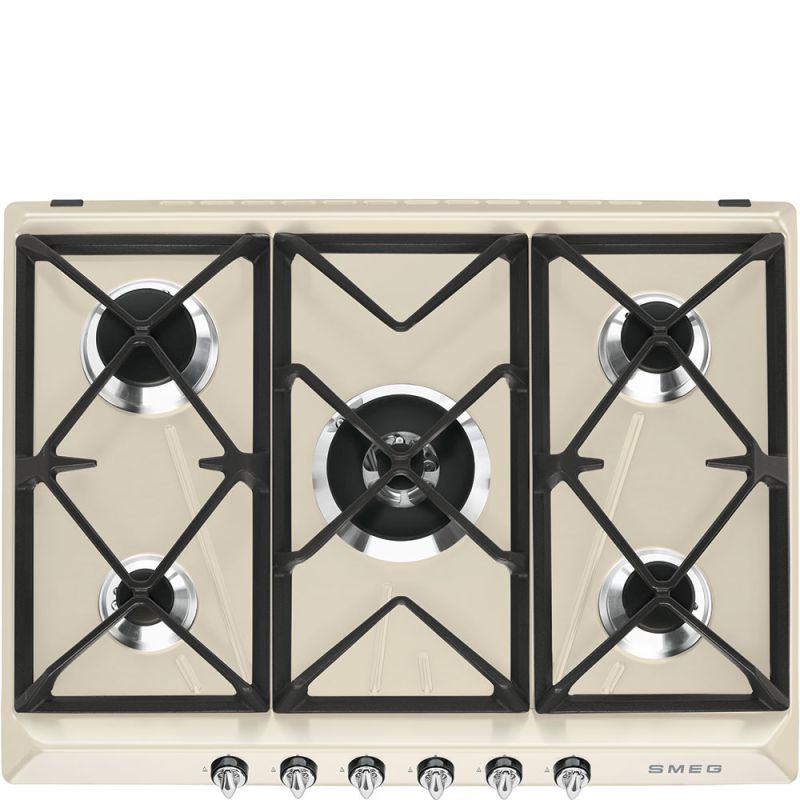SMEG Victoria Table de cuisson gaz 70/75cm, 5 foyers, fonte, auto allumage, SR975PGH
