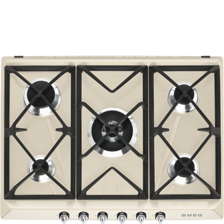 SMEG Victoria Table de cuisson gaz 70/75cm, 5 foyers, fonte, auto allumage, SR975PGH