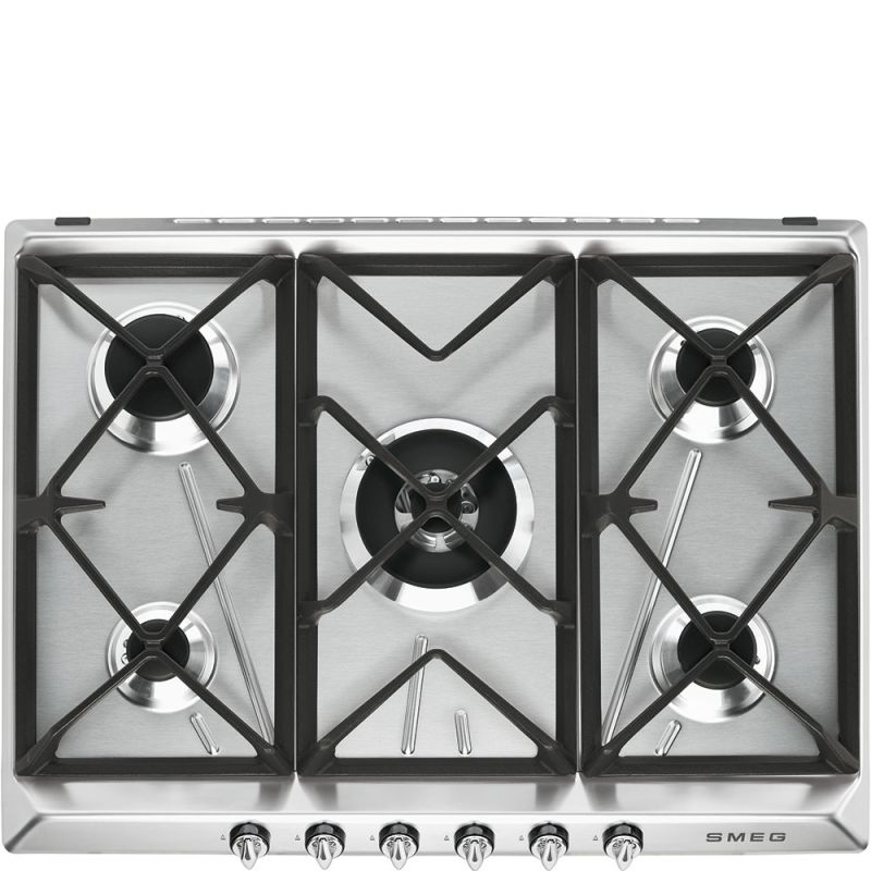 SMEG Victoria table gaz 70/75cm, 5 brûleurs, inox, grilles fonte, SR975XGH
