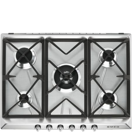 SMEG Victoria table gaz 70/75cm, 5 brûleurs, inox, grilles fonte, SR975XGH