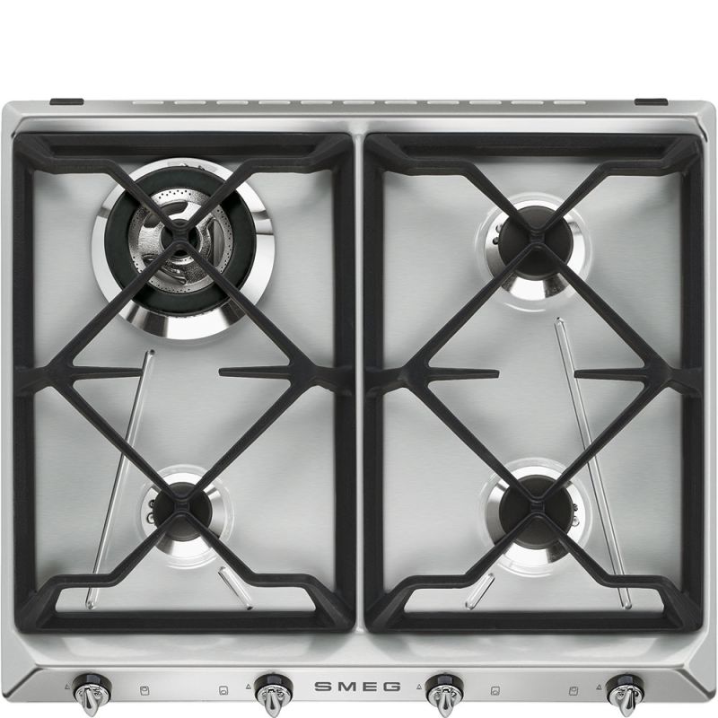 SMEG Victoria Table de cuisson gaz 60cm Inox, 4 foyers, fonte, SR964XGH