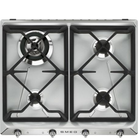 SMEG Victoria Table de cuisson gaz 60cm Inox, 4 foyers, fonte, SR964XGH