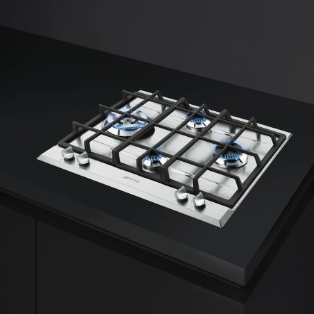 SMEG Elementi Table de cuisson gaz 60cm inox satiné, 4 foyers, sécurité, P261XGH