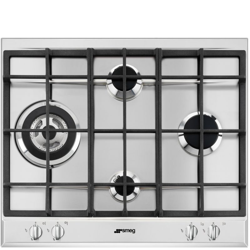SMEG Elementi Table de cuisson gaz 60cm inox satiné, 4 foyers, sécurité, P261XGH