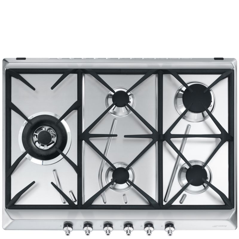 SMEG Classica Table gaz 70/75cm, inox satiné, 5 foyers, fonte, SE775GH5