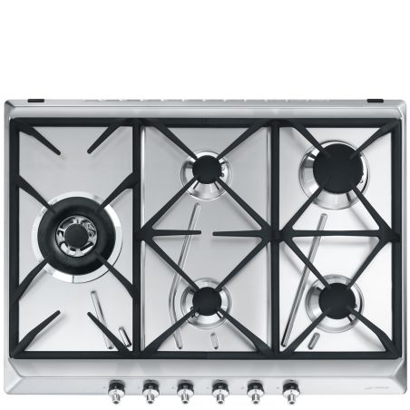 SMEG Classica Table gaz 70/75cm, inox satiné, 5 foyers, fonte, SE775GH5