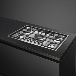 SMEG Classica Table de cuisson gaz 75cm Inox, 5 foyers, grilles fonte PGF75-4