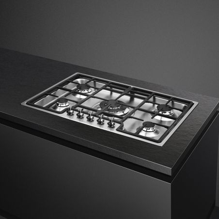SMEG Classica Table de cuisson gaz 75cm Inox, 5 foyers, grilles fonte PGF75-4