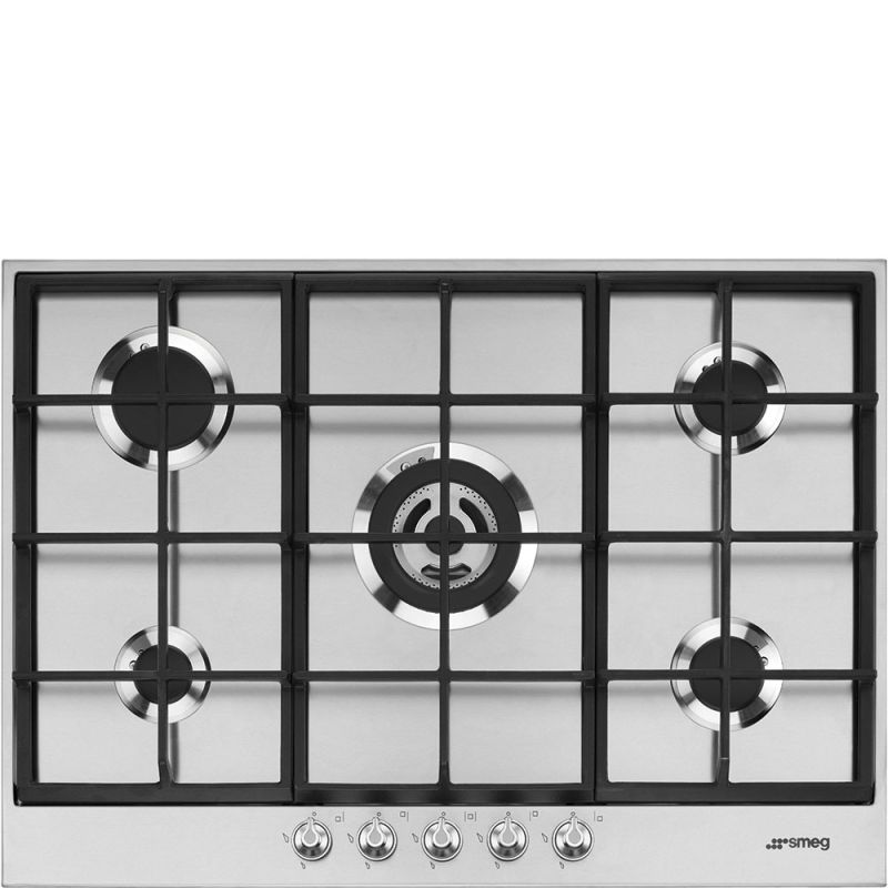 SMEG Linéa Table de Cuisson Gaz 70/75cm, Inox, 5 Foyers, Allumage Auto, PX175