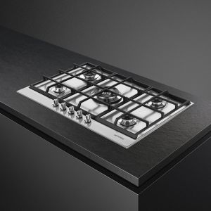 SMEG Linéa Table de Cuisson Gaz 70/75cm, Inox, 5 Foyers, Allumage Auto, PX175