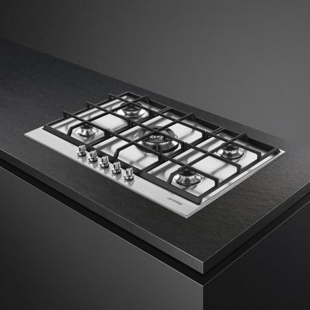 SMEG Linéa Table de Cuisson Gaz 70/75cm, Inox, 5 Foyers, Allumage Auto, PX175
