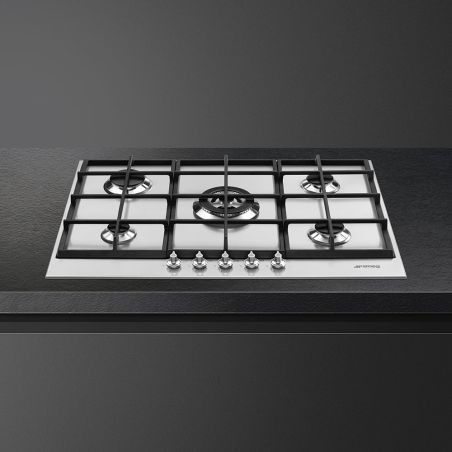 SMEG Linéa Table de Cuisson Gaz 70/75cm, Inox, 5 Foyers, Allumage Auto, PX175