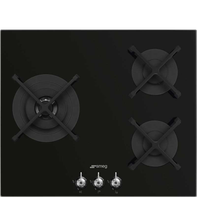 SMEG Classica PV363LN Table cuisson gaz 60cm 3 foyers Verre Noir Fonte Allumage