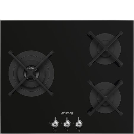 SMEG Classica PV363LN Table cuisson gaz 60cm 3 foyers Verre Noir Fonte Allumage