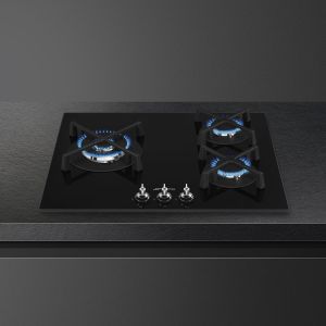 SMEG Classica PV363LN Table cuisson gaz 60cm 3 foyers Verre Noir Fonte Allumage