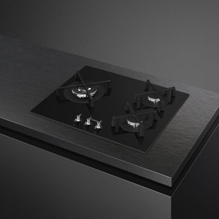 SMEG Classica PV363LN Table cuisson gaz 60cm 3 foyers Verre Noir Fonte Allumage