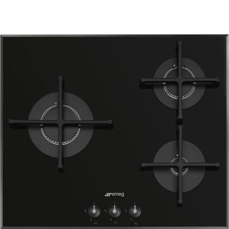 SMEG Linéa Table Gaz 60cm Noir, 3 brûleurs ultra-plats, fonte, PV163B3
