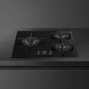 SMEG Linéa Table Gaz 60cm Noir, 3 brûleurs ultra-plats, fonte, PV163B3