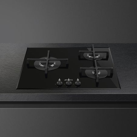 SMEG Linéa Table Gaz 60cm Noir, 3 brûleurs ultra-plats, fonte, PV163B3